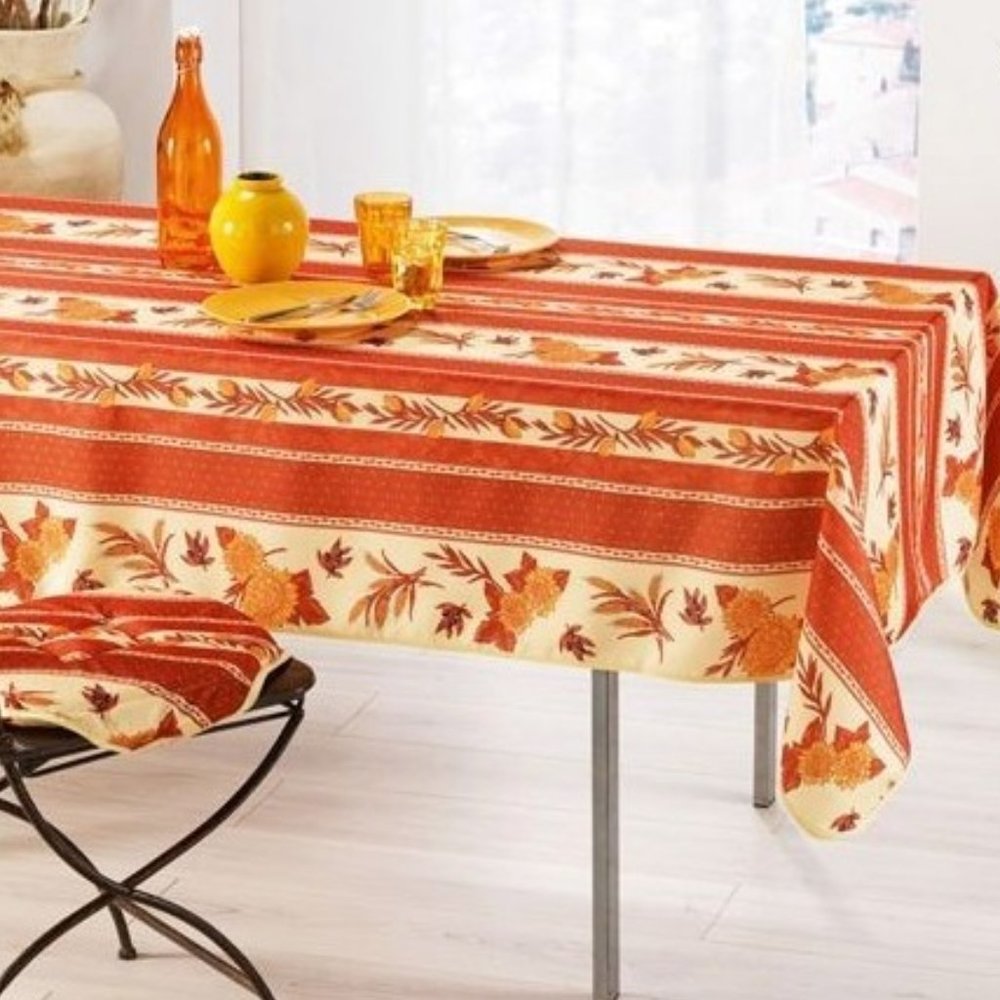 60x96" RECTANGLE SUNFLOWER OLIVE ORANGE TABLECLOTH